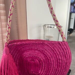 Pink Woven Shoulder Bag